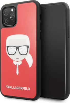 Productafbeelding van Karl Lagerfeld KLHCN58DLHRE iPhone 11 Pro, rood/zwart, iconische glitter, afbeelding van Karl's hoofd
