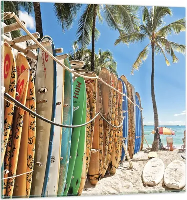 Produktbild von Bilder auf glas - Einteilig - Board Surfen Strand - 60x60cm - Glasbilder - Wandbilder - Bilder - zum Aufhängen bereit - Wanddekoration aus Glas - Glas Bilder - Wandbild auf Glas - GAC60x60-4165