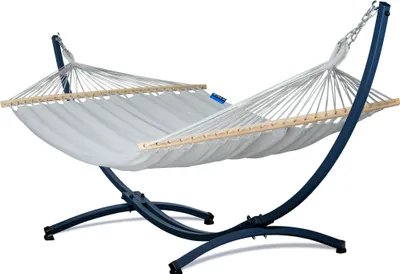 Produktbild von Potenza Outdoor Stabhängematte Hängematte mit Gestell für 2 Personen  I 100% Baumwolle Merida Doppelhängematte XXL 215x160, 200kg I Hängemattengestell 220kg, wetterfest