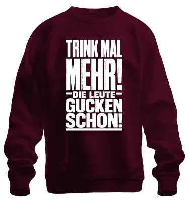 Productafbeelding van "Drink meer!" Grappig shirt met de tekst "Saufen" (drinken) en "Alkohol". Trui, bordeauxrood, maat S