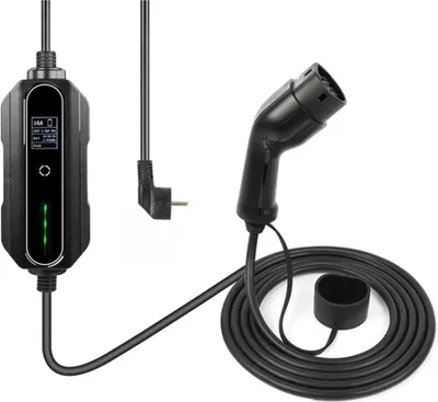 Produktbild von Tragbares E-Auto-Ladegerät - Typ 2 EVSE - 6–16 A einstellbar, max. 3,5 kW, 110–265 V, IP66, 5 m Kabel - Schwarz