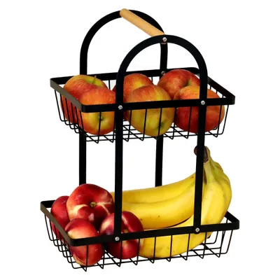Image de DECCARO Corbeille à fruits Etagère, 2 étages, noir, petit modèle
