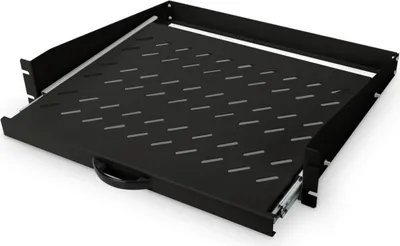Zdjęcie produktu dla Digitus Wysuwana półka do stałego montażu na przednich profilach montażowych 483 mm (19"), Półka do stojaka, Stal, Czarny, 1 szt., 3,5 kg