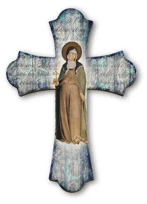 Vintage Holzkreuz Heilige Chiara 17x24 cm