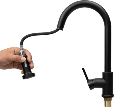 Obrázek produktu pro Kuchyňská baterie s výsuvným postřikovačem 360° otočná dřezová baterie (černá)