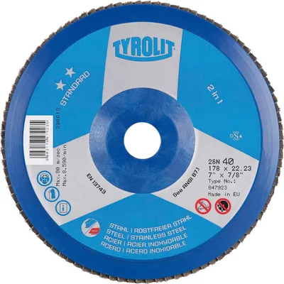 Produktbild von Tyrolit Schleiflamellenteller Standard 125mm Korn 40 - Form 28N, gerade, Schleifscheibe für Stahl und Edelstahl, max. 8590 U/min, Bohrung 22,23mm, 10 Stück
