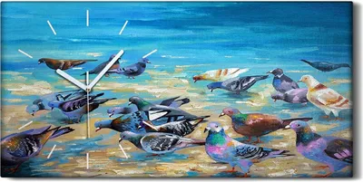 Produktbild von Küche Wohnzimmer Wand Leinwand Uhr 60x30 Strandtauben an der Schwarz Meer küste - weiße Hände