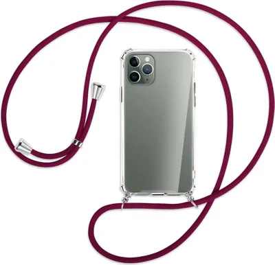 Produktbild von Handykette Backcover-Schutzhülle mit Band (Metall silberfarben) für Apple iPhone 11 Pro - dunkelrot