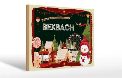 Produktbild von Holzschild Weihnachten Grüße aus BEXBACH Geschenk 30x20cm