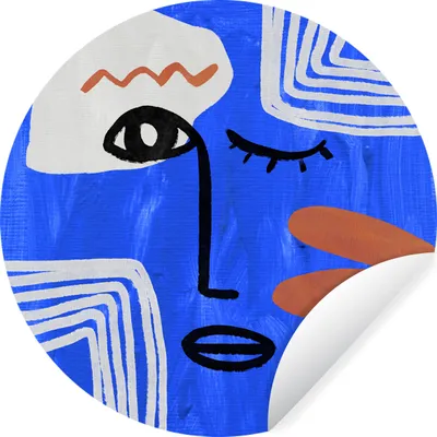 Produktbild von MuchoWow® Runde Wandtattoo - Wandsticker Tapete Aufkleber Porträt - Blau - Abstrakt Ø 100 cm Selbstklebend und Repositionierbar - Wandaufkleber - Kreis - Tapetenkreis - Wandbild rund - Schlafzimmerdekoration - Wanddeko - runde Tapete - Kunst für zu Hause
