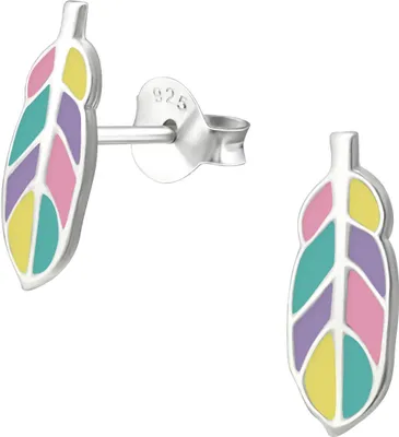 Produktbild von Kinderohrringe Ohrstecker 925 Sterling Silber mit bunter Feder