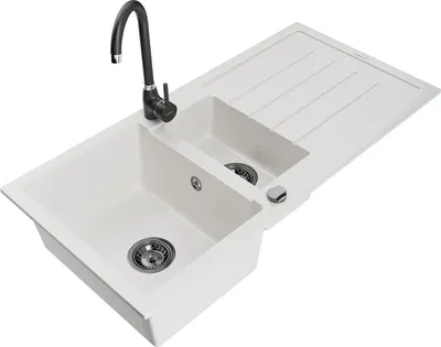 Immagine prodotto di Mexen Andres lavello in granito da 1,5 vasche con scolapiatti e rubinetto da cucina Telma, bianco - 6515-20-670200-70