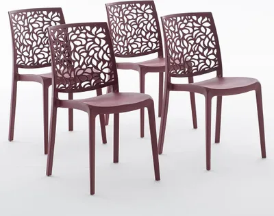 Immagine prodotto di set di 4 sedie impilabili in polipropilene con fibre di vetro per uso esterno e giardino, bar e ristorante, cucina design moderno - ANNA - Rosso scuro