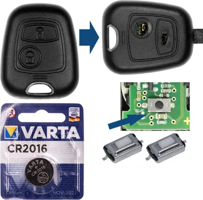 Produktbild von Repair Reparatur Satz Auto Schlüssel Austausch Gehäuse mit 2 Tasten + Drucktasten + Batterie kompatibel mit Peugeot 107 207 307 406 308 Citroen C4 C1 C2 C3