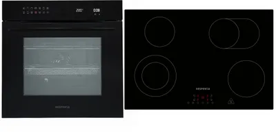 Produktbild von Backofen Herd Kochfeld Schwarz 77cm Glaskeramik Set autark Pyrolyse Respekta