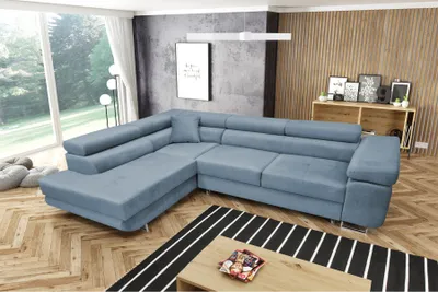 Produktbild von MYSEN Ecksofa Lugo mit Schlaffunktion L-Form Links, Sofa mit Bettkasten, Wohnzimmersofa, Couch, Soffa, Bettsofa, Couchgarnitur, 277x203 cm, Hellblau