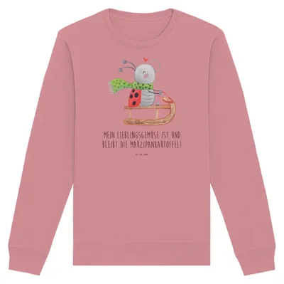 Produktbild von Mr. & Mrs. Panda Baumwoll Sweatshirt Smörle Rodeln Größe XS - Canyon Pink - Geschenk, Sweater, Pullover, Pulli, Winter, Weihnachten, Nachhaltiger, Marzipan