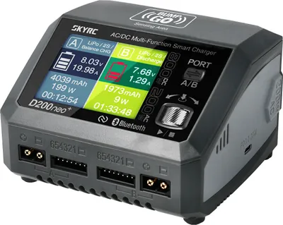 Imagen del producto de Cargador SkyRC D200 Neo+ para baterías LiPo de 1 a 6 celdas, 20A, 200W, compatible con corriente alterna (AC)
