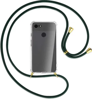 Produktbild von Handykette Backcover-Schutzhülle mit Band (Metall goldfarben) für Google Pixel 3 - dunkelgrün