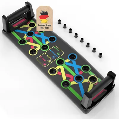 Produktbild von EmpireAthletics Push Up Board Liegestützbrett Multifunktional, Push Up Trainer System, Fitness Board mit Griffen für Brust Schulter Trizeps Training, Home Gym Fitnessgerät für Zuhause & Büro, Schwarz