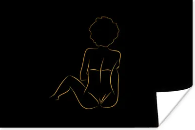 Produktbild von MuchoWow® Poster Frau - Schwarz - Gold - Strichzeichnung 60x40 cm - Schlafzimmerdekoration