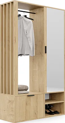 Produktbild von Idohome - Garderobenschrank Milo mit Spiegel, mit Ablagen und Kleiderstange, Farbe: Artisan