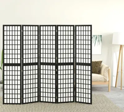 Produktbild von vidaXL 5 tlg. Paravent Japanischer Stil Faltbar 200x170 cm Schwarz - Paravent - Paravents - Raumteiler - Raumtrenner