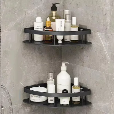 Produktbild von Duschablage Ohne Bohren 2er-Pack, Badezimmer Organizer Eckregal, Badezimmer Regal, Duschkorb für Badezimmer Küche, schwarz, 28cm