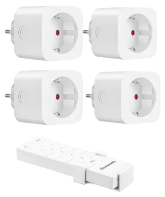 Funksteckdosen-Set mit Fernbedienung, 4 Stück, 3680 W, 30 m Reichweite, weiß