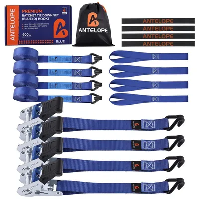 Produktbild von Spanngurte mit Ratsche und Haken 4 Stück J-Haken Blau 25mm x 4m Bruchfestigkeit 900KG