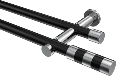 Produktbild von Interdeco Gardinenstange / Vorhangstange Schwarz / Chrom, Typ Platon Mavell (Zylinder Bicolor) ohne Ringe, 20 mm Ø 2-läufig, 100 cm