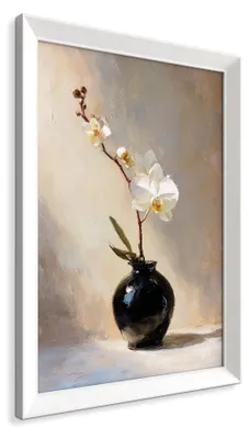 Obrázek produktu pro Obraz na zeď STYLER, 49x68 cm, Bílá orchidej, obraz orchideí, květinový obraz, motiv Paříže, obraz rostlin, dekorace na zeď, vhodný do obývacího pokoje nebo ložnice, s rámem