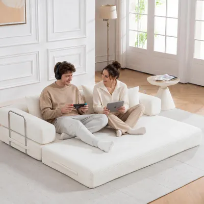 Produktbild von PixelPilot Schlafsofa 2-Sitzer aus Cord, ausklappbar, modular & montagefrei, weich und robust für Wohnzimmer