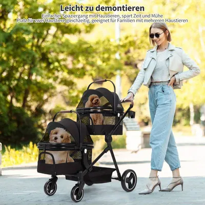 Zdjęcie produktu dla Wózek dwukondygnacyjny dla zwierząt - Wózek dla psów - Wózek dla zwierząt domowych - Wózek dla zwierząt - Wózek dla zwierząt, składany