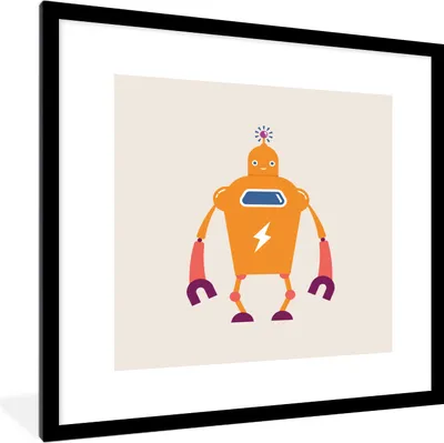 Produktbild von MuchoWow® Gerahmtes Poster Roboter - Antenne - Orange - Blitzschlag - Junge - Kinder 40x40 cm - Poster mit Schwarzem Bilderrahmen Wandposter Rahmen Foto Bilder - Poster - Plakat im Rahmen