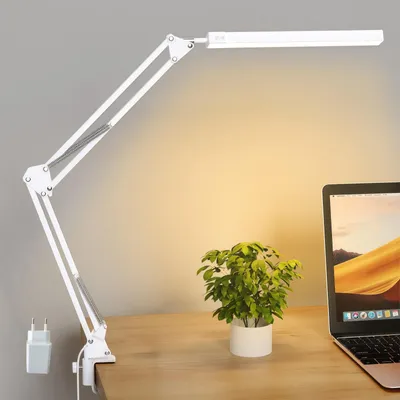 Produktbild von Minicee LED Schreibtischlampe mit Klemmfuß, dimmbar, 3 Lichtfarben, Weiß
