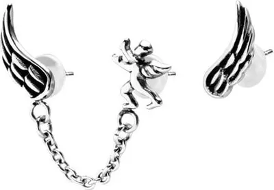 Produktbild von Edelstahl Damen Slave Ohrstecker Set Engelsflügel mit 1 Edelstahl Kette ESBXE-03