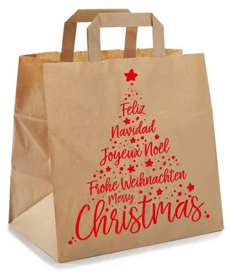 Produktbild von 1000x Papiertragetaschen aus Kraftpapier 260+170x250mm Motiv Christmas rot braun 80 gr.