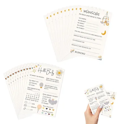 Babyshower Spielkarten 20 Stück – Ratespiel für Jungen und Mädchen