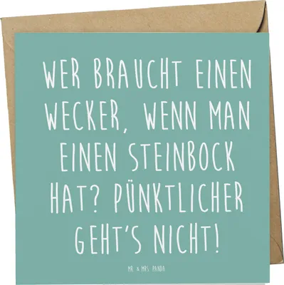 Produktbild von Mr. & Mrs. Panda Glückwunschkarte Steinbock Wecker - Meeresbrise - Geschenk, Pünktlichkeit, Klappkarte, Tierkreiszeichen, faltkarte, traditionell, doppelkarte, Horoskop
