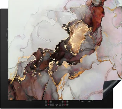 Produktbild von KitchenYeah© Herdabdeckplatte Rot - Marmor - Gold , 59x52cm, Küche Deko, Glaskeramikkochfeld Herdabdeckung, Abdeckplatte fùr Kochfeld