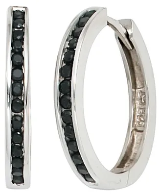 Immagine prodotto di Orecchini a cerchio Creole in argento sterling 925, con zirconi neri, diametro 19,1 mm. Gioielli per le orecchie
