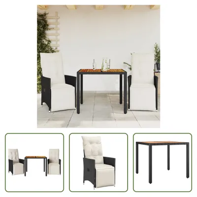 Produktbild von The Living Store 3-tlg. Bistro-Set mit Kissen Schwarz Poly Rattan
