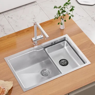 Produktbild von Silber 68 x 43 cm Spülbecken Edelstahl Küchenspüle Einbauspüle , Rechteck Spülbecken mit Siphon & Über, Ersatz-Innenspüle