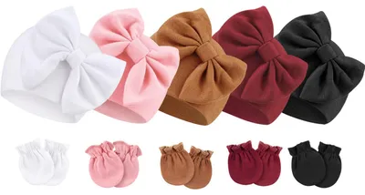 Produktbild von Neugeborenen-Set: Mütze und Handschuhe – Beanie-Mütze für Babys im Alter von 0-6 Monaten