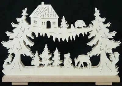 Produktbild von Schwibbogen mit Waldhütte Reh und Beleuchtung BxHxT 4x31x7cm NEU
