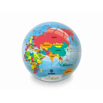 A colorful globe with country names labeled is shown against a white background.