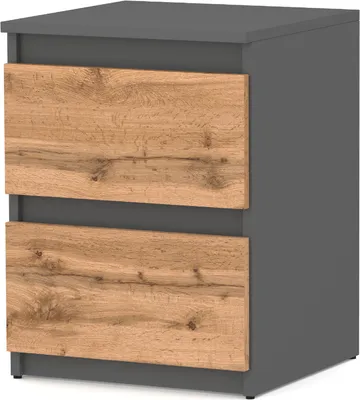 A modern nightstand with two drawers.