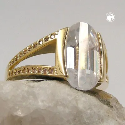 Produktbild von Gr. 64 - Ring 14x8mm Zirkonia weiß 3 Mikron vergoldet Ringgröße 64