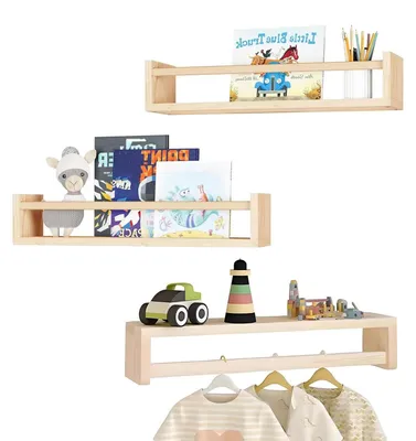 Productafbeelding van Wandplanken set van 3 - Wandplanken voor kinderkamer - Zwevende planken - Houten planken - Planken voor organisatie - Geschikt voor boeken/speelgoed